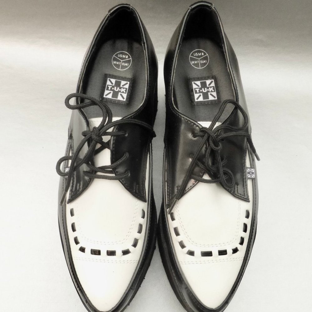 T.U.K. Creeper Black White Shoes Wingtip Unisex